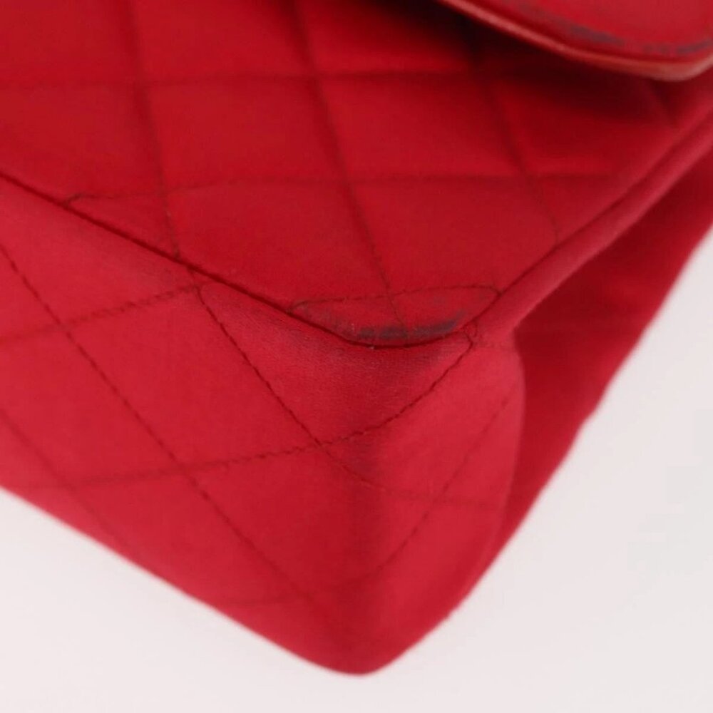 CHANEL Matelasse 25 Double Flap Chain Shoulder Bag Satin Red Gold CC Auth 145843 - Picture 4 of 16